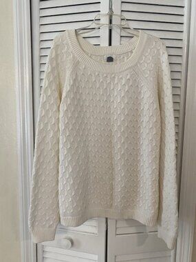 Old Navy XL/TG Sweater White Cotton Blend Cable Knit Crew Neck Tunic Long Sleeve